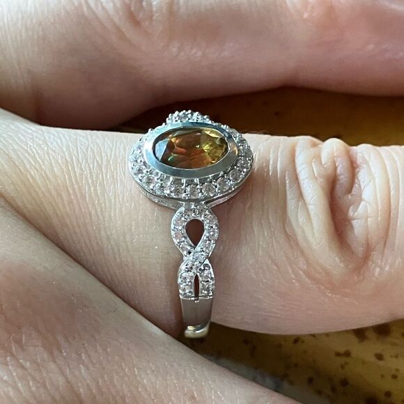 Genuine Orange Mystic Topaz Sterling Silver Halo Ring Discounted Size 6 - Picture 3 of 8